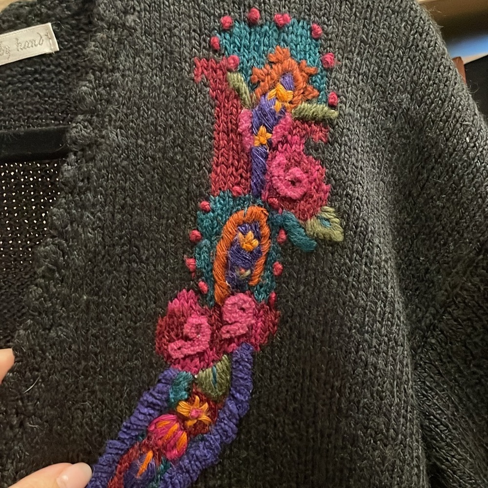 Gorgeous Deep Gray Multi Colored Sweater Embroide… - image 4